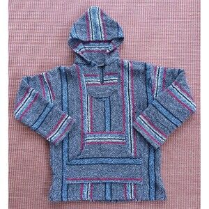 Hoodie Baja Mexican Poncho Drug Rug Child size Med/Large surfer skater striped
